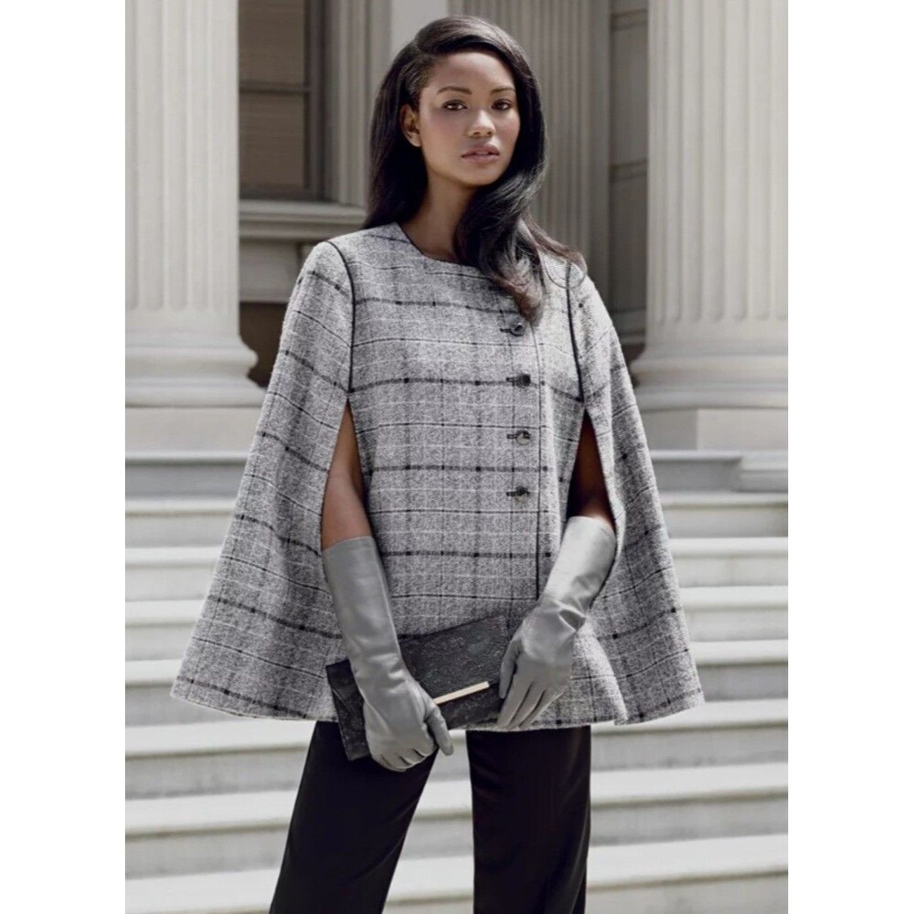 The Limited Olivia Pope Scandal 2014 Collection Plaid Cape Size L $228 RARE Grey